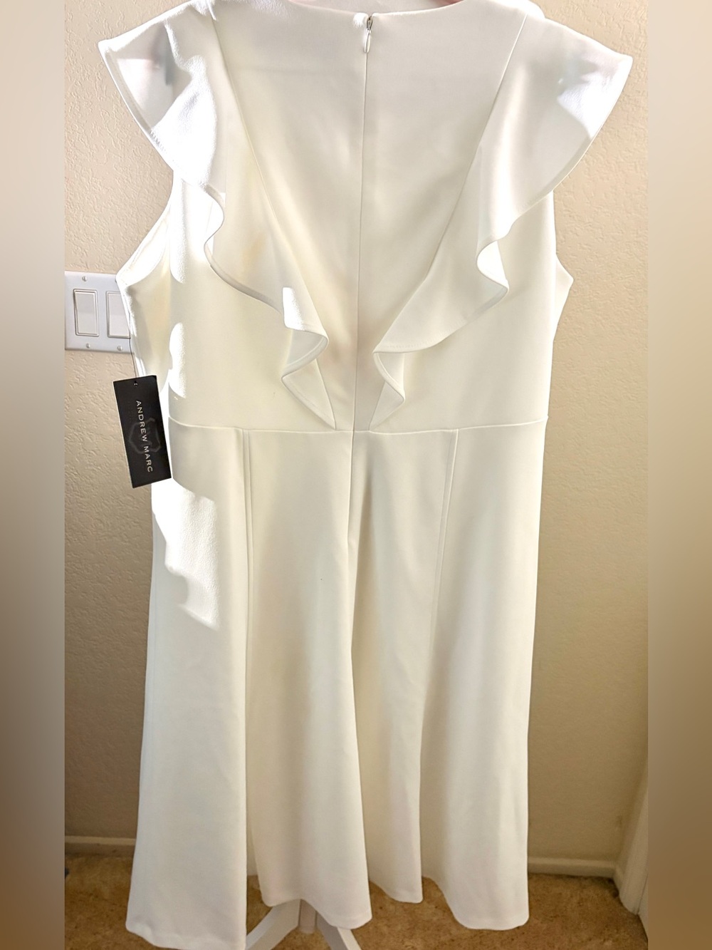 Andrew Mark White Ruffle-Trim A Line Sleeveless Women's Dress